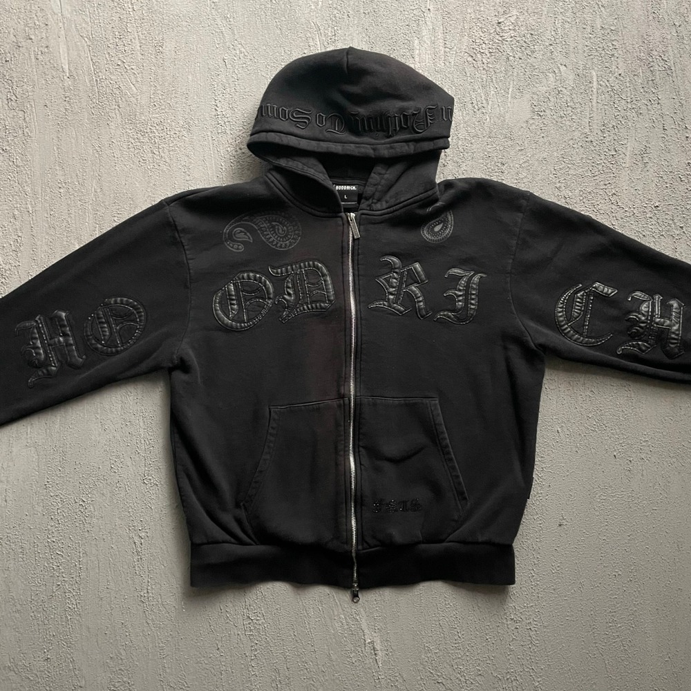 Hoodrich Applique Logo Full Zip Hoodie Men Large Black